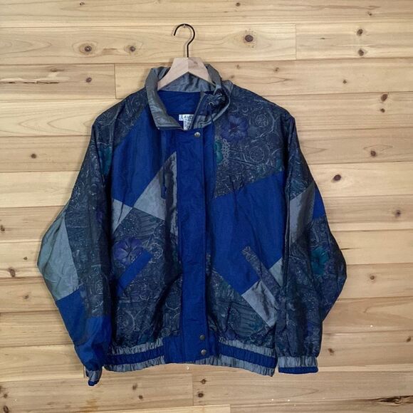 Vintage Lavon Size Large Colorblock Patterened Windbreaker - Picture 1 of 10